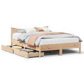 Bedframe with Drawers 120x190cm Small Double Solid Wood Pine