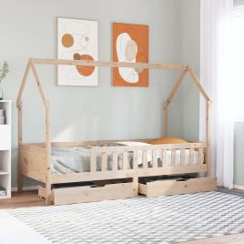 Kids Bedframe with Drawers 90x190cm Single Solid Wood