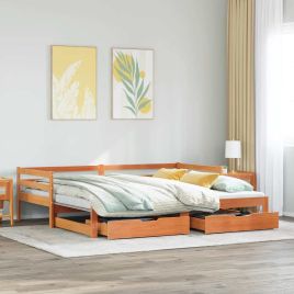 Daybed with Trundle and Drawers Wax Brown 80x200cm