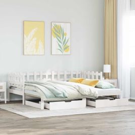 Daybed with Trundle and Drawers White 90x200cm