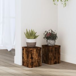 BEOAK Plant Stands 2 pcs Smoked 15x15x20 cm Wooden - Oak