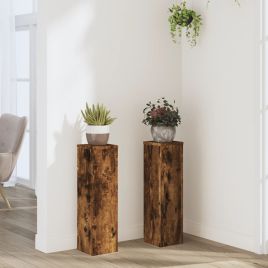 BEOAK Plant Stand 2pcs Smoked 17x17x60 cm Wooden - Oak