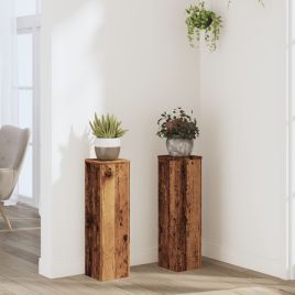 BEOAK Plant Stand 2pcs 17x17x60 cm Wooden - Old Wood