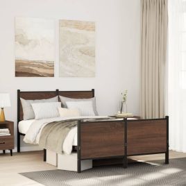 Metal Bedframe Brown Oak 137x190cm