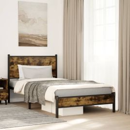 Metal Bedframe Smoked Oak 107x203cm