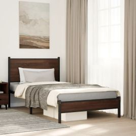 Metal Bedframe Brown Oak 107x203cm