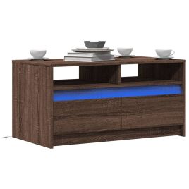 Coffee Table with LED Lights Brown Oak Engineered Wood - vid-851997