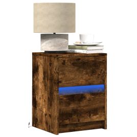 Bedside Cabinets with LED Lights 2 pcs Smoked Oak Engineered Wood - vid-852042