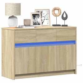 TV Cabinet with LED Sonoma Oak 91x34x61 cm Engineered Wood