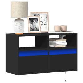 TV Wall Cabinet with LED Lights Black 80x31x45 cm
