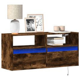 TV Wall Cabinet with LED Lights Smoked Oak 100x31x45 cm
