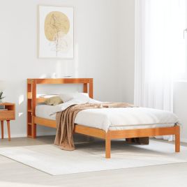 Bedframe with Headboard Wax Brown 100x200cm