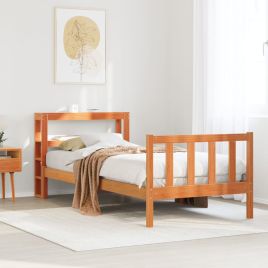 Bedframe with Headboard Wax Brown 90x190cm Single