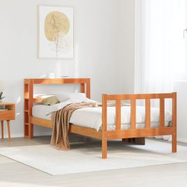 Bedframe with Headboard Wax Brown 100x200cm