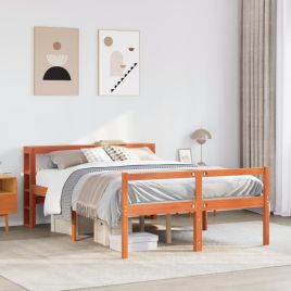 Bedframe with Headboard Wax Brown 120x200cm