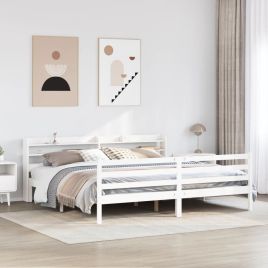 Bedframe with Headboard White 200x200cm