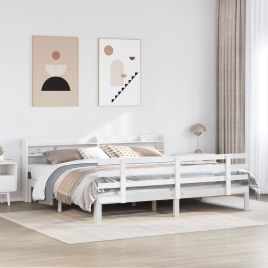 Bedframe with Headboard White 180x200cm Super King