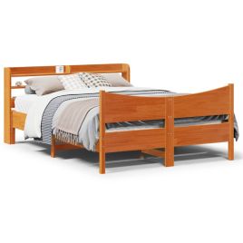 Bedframe with Headboard Wax Brown 150x200cm King Size Solid Wood Pine