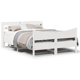 Bedframe with Headboard White 140x200cm Solid Wood Pine