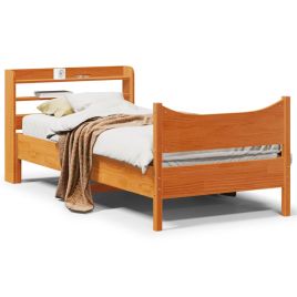 Bedframe with Headboard Wax Brown 75x190cm Small Single Solid Wood Pine