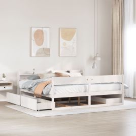 Bedframe White 200x200cm Solid Wood Pine