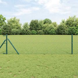 Chain Link Fence with 7 Posts 0.8x10 m Galvanised Steel Green