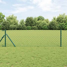 Chain Link Fence with 13 Posts 0.4x25 m Galvanised Steel Green