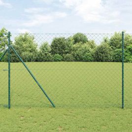Chain Link Fence with 13 Posts 1,6x25 m Galvanised Steel Green