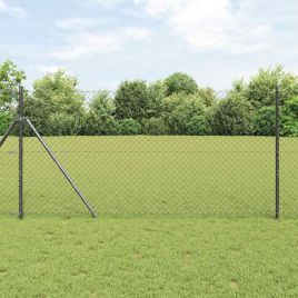 Chain Link Fence with 7 Posts 1.4x10 m Galvanised Steel Grey