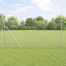 Chain Link Fence with 7 Posts 1x10 m Galvanised Steel