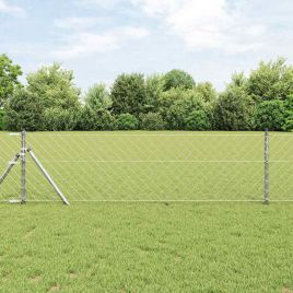 Chain Link Fence with 7 Posts 0.6x10 m Galvanised Steel