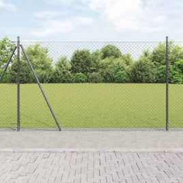 Chain Link Fence with 7 Flanged Posts 1.4x10 m Galvanised Steel