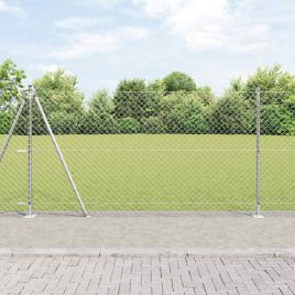 Chain Link Fence with 7 Flanged Posts 1.2x10 m Galvanised Steel