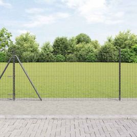 Euro Fence with 13 Flanged Posts 1x25 m Galvanised Steel