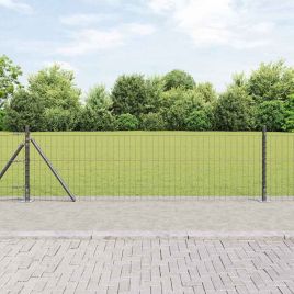 Euro Fence with 13 Flanged Posts 0.6x25 m Galvanised Steel
