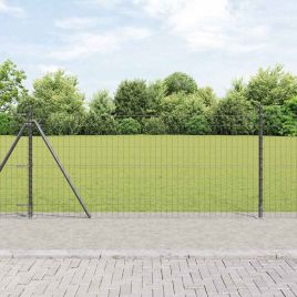 Euro Fence with 13 Flanged Posts 1x25 m Galvanised Steel