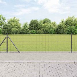 Euro Fence with 13 Flanged Posts 0.4x25 m Galvanised Steel