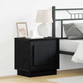 Bedside Cabinet with LED Lights Black Oak 44x34,5x45 cm