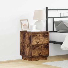 Bedside Cabinet with LED Lights Smoked Oak 39x34.5x50 cm