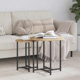 Side Table Set of 2 - Artisan Oak Wood and Metal