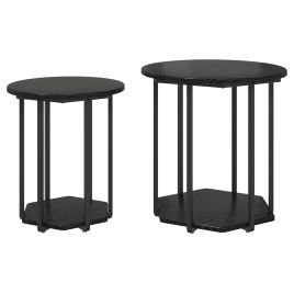 Side Table 2 pcs Black Oak Engineered Wood and Metal