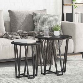 Side Table Set of 2 - Black Oak MDF and Metal
