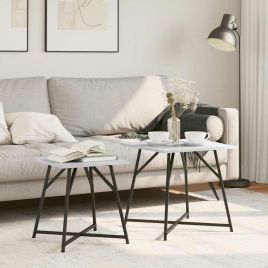 Set of 2 Side Tables in Grey Sonoma with Engineered Wood and Metal