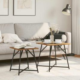 Side Table 2 Pack - Rustic Wood and Metal