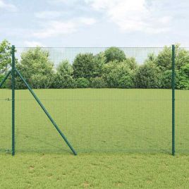 Welded Wire Fence with 13 Posts Green 1.5x25 m Steel