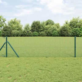 Welded Wire Fence with 13 Posts Green 0.4x100 m Steel