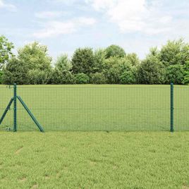 Welded Wire Fence with 13 Posts Green 0.5x100 m Steel