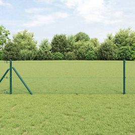 Welded Wire Fence with 13 Posts Green 0.5x100 m Steel