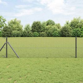 Welded Wire Fence with 13 Posts Grey 0.6x25 m Steel