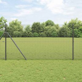 Welded Wire Fence with 13 Posts Grey 1.2x25 m Steel
